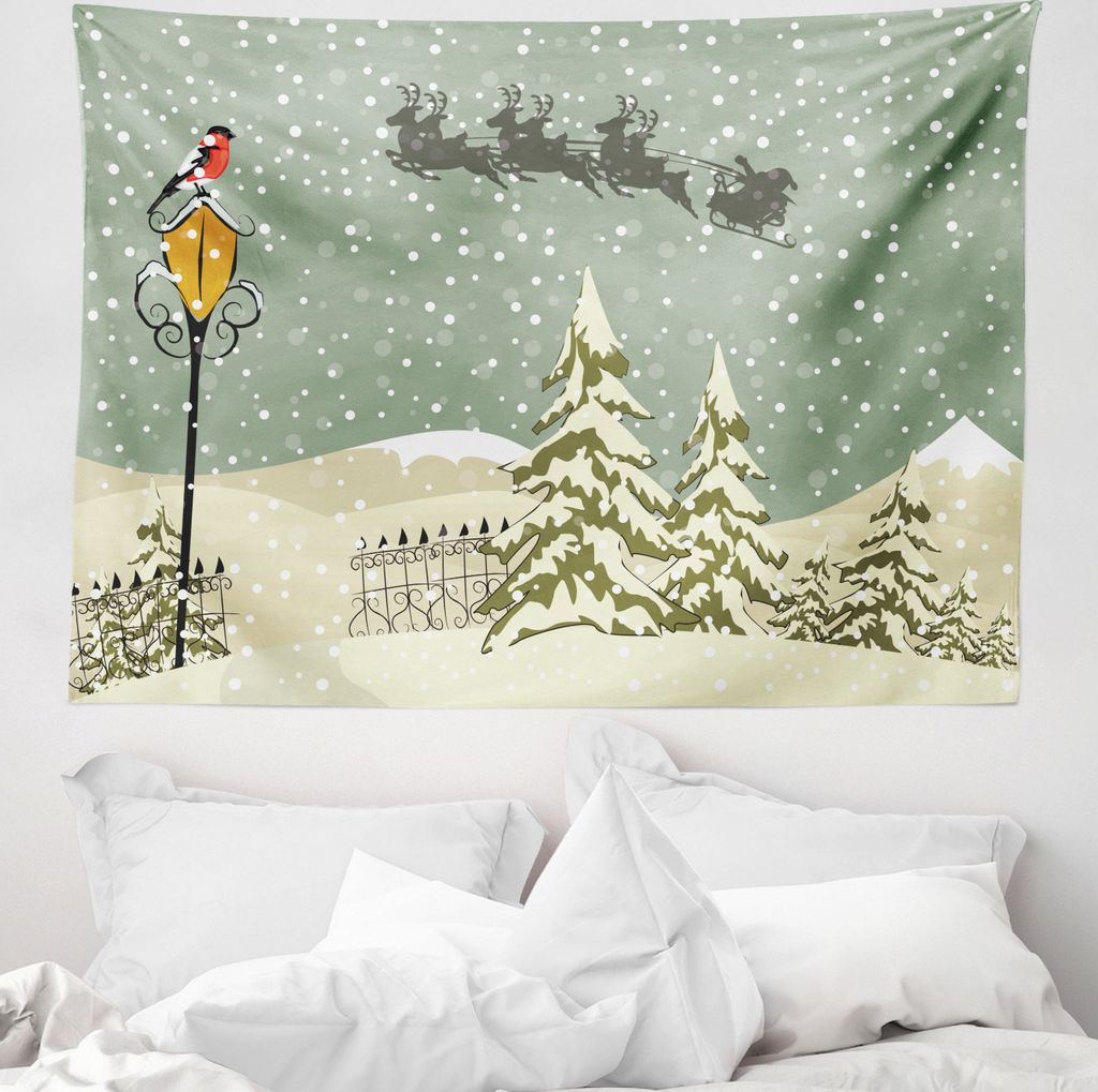 ABAKUHAUS Weihnachten Wandteppich, Weihnachtsmann-Ren aus Weiches Mikrofaser Stoff Waschbar ohne Verblassen Digitaldruck, 150 x 110 cm, Beige Grün...