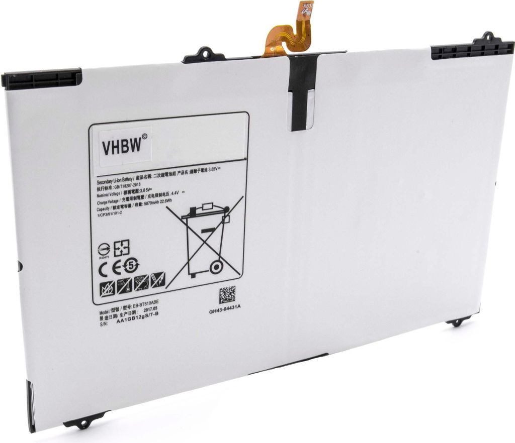 vhbw Akku kompatibel mit Samsung Galaxy Tab S2 9.7 LTE-A, S2 9.7 TD-LTE, S2 9.7 WiFi, S2 9.7 WiFi 32GB Tablet Pad (5800 mAh, 3,8 V, Li-Polymer)