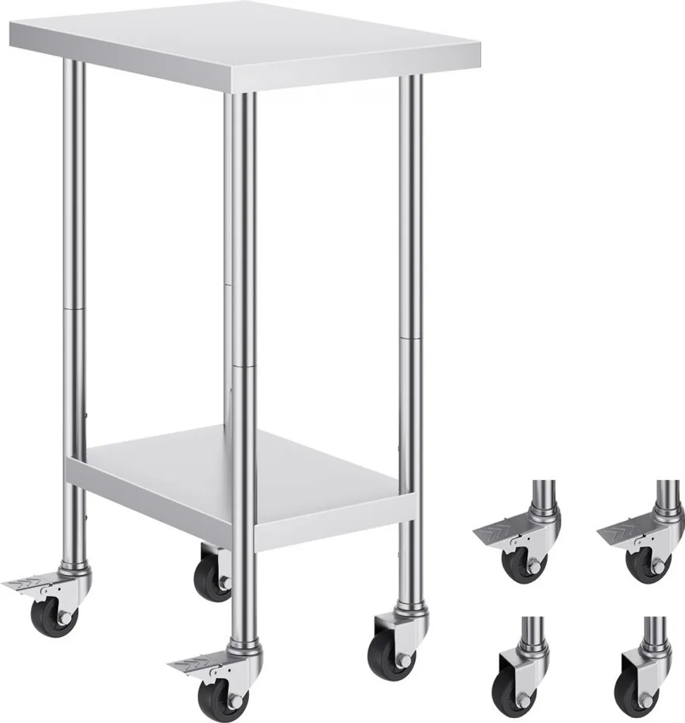 Table inox sur roulettes 610x457mm avec freins pour restauration pro