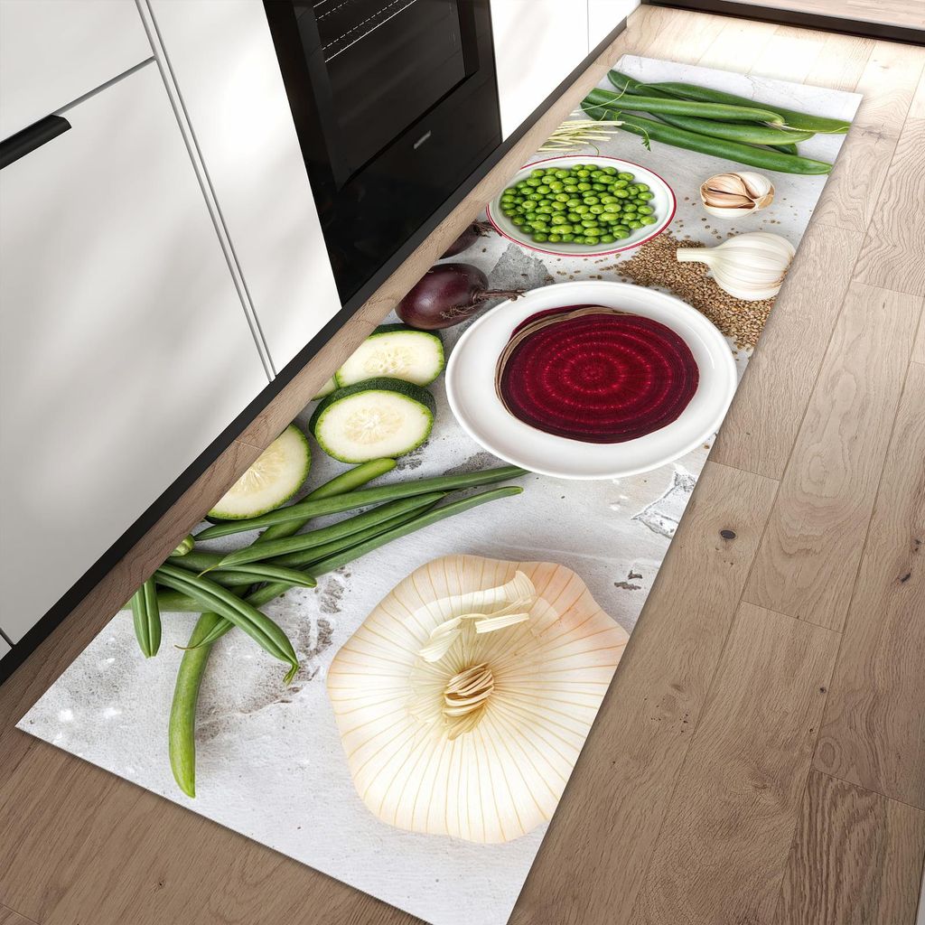 Küchenteppich 80x250cm rutschfest & abwischbar PVC Läufer - Frisches Gemüse Teller