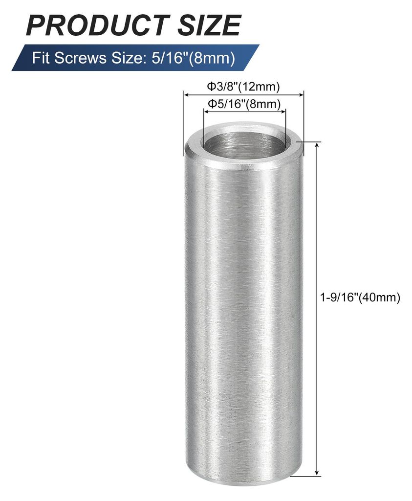 5 Stš¹ck Distanzhš¹lsen Abstandshalter Edelstahl, 8mm ID x 12mm OD x 40mmL 304 Edelstahl Runde Abstandshalter ohne Gewinde S?ulen fš¹r Schrau...