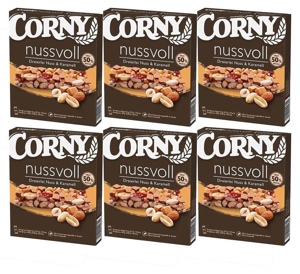Corny nussvoll Dreierlei Nuss und Karamell Riegel 96g 6er Produktbild 
