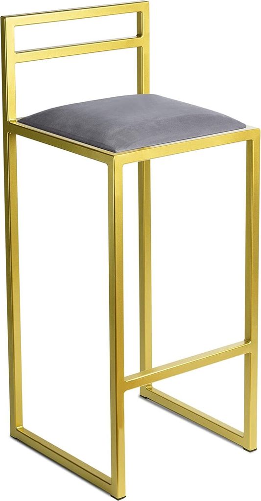 Barhocker 84 cm Schwarz mit Lehne – Gepolsterter Metall Barstuhl im Loft Stil - Gold - Grau