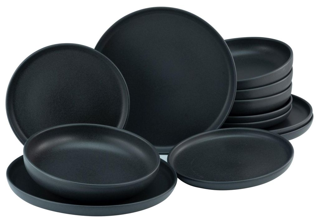CreaTable Uno Black Tellerset 12-tlg Steinzeug Produktbild 