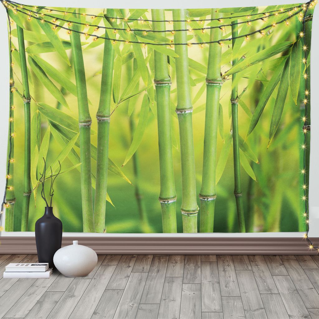 ABAKUHAUS Grün Wandteppich, Bambussprossen-Stamm-Wald, Wohnzimmer Schlafzimmer Heim Seidiges Satin Wandteppich, 200 x 150 cm, Grün