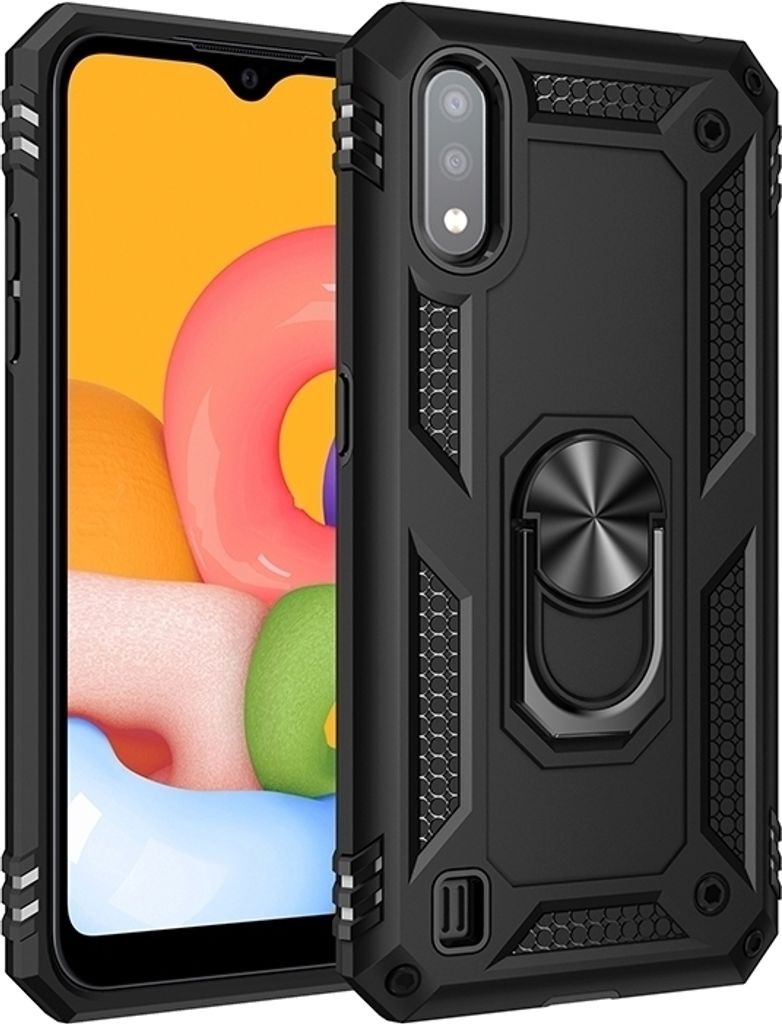 Mobigear Armor Ring Samsung Galaxy A01 Hülle Hardcase Backcover Stoßfest mit Ringhalter - Schwarz