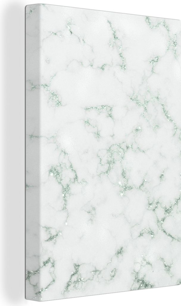 MuchoWow - Leinwandbilder - Marmor - Weiß - Grün, Wandbild, Wanddeko Bilder Wohnzimmer, 40x60 cm
