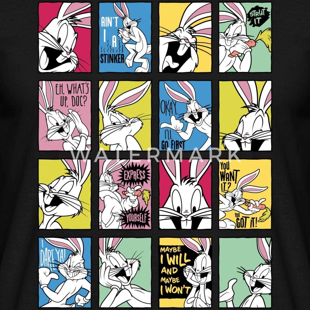 Spreadshirt Looney Tunes Bugs Bunny Kacheln Männer T-Shirt, M, Schwarz