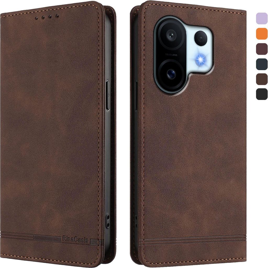 Hülle für Vivo X200 FE, Retro Kunstleder Ständer Klapphülle mit Kartenfächer und Magnetische Braun