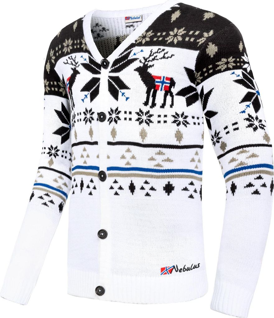 Nebulus Norweger Strick-Cardigan, Strickjacke SCAPE Herren, Norwegerjacke , vielseitig , P6210 - Herren, weiß-schwarz, S