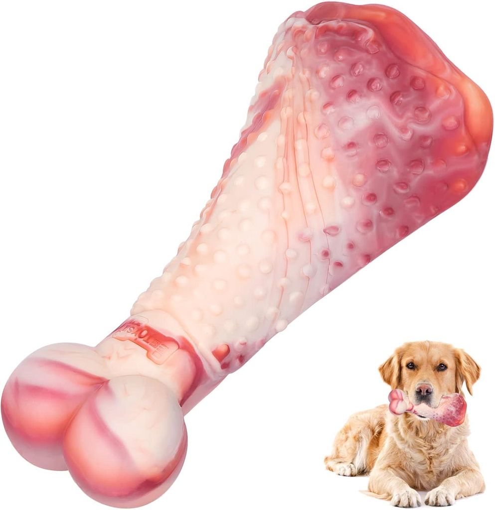 Kauspielzeug für Hunde, interaktives Hundespielzeug für große, mittlere und kleine aggressive Kauer, robustes Bacon-Aroma, simuliertes Hähnchen...