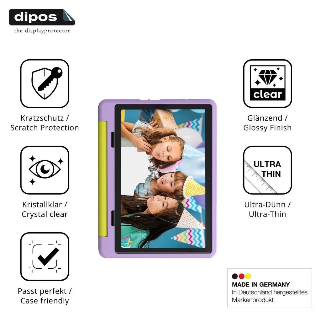 2x Schutzfolie für Ainmel 1028 Kids Tablet 10.1 Zoll klar Displayschutzfolie Folie Display Schutz dipos