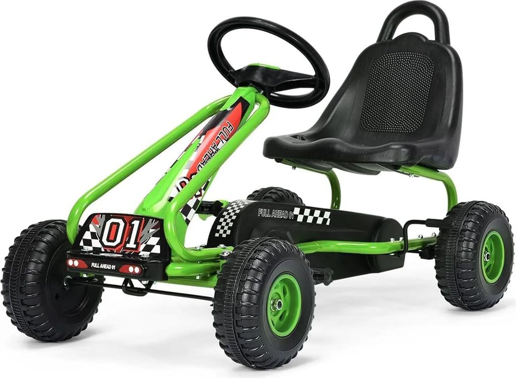 Pedal Go-Kart - Tretfahrzeug - Verstellbarer Sitz - Handbremse - 4 Räder - Bis 30 kg - Alter 14+ - Grün