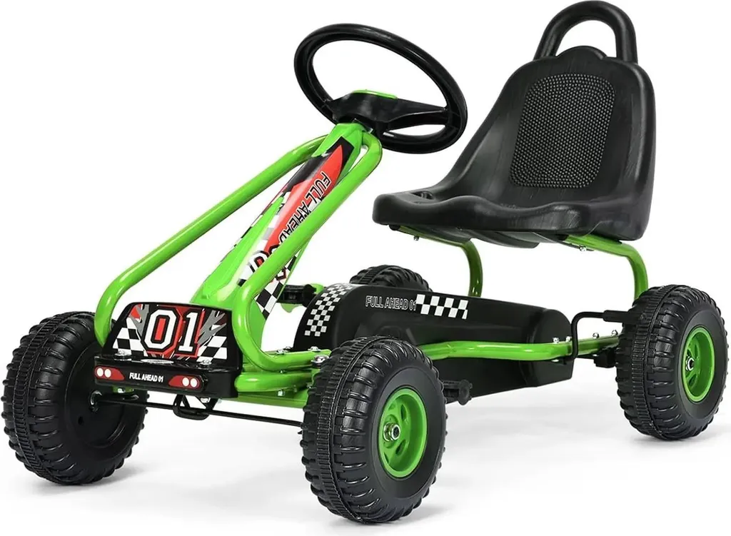 Véhicule à pédales enfant 4 roues vert robuste avec assise modulable 30kg