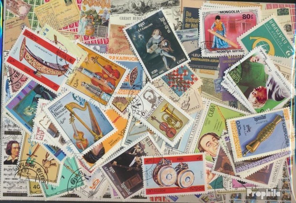 Briefmarken Motive 100 verschiedene Musikinstrumente Marken