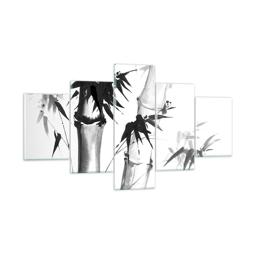 Bilder auf glas - 5 Teile - Asiatisch Aquarell Bambus - 125x70cm - Glasbilder - Wandbilder - Bilder - zum Aufhängen bereit - Wanddekoration aus Gl...