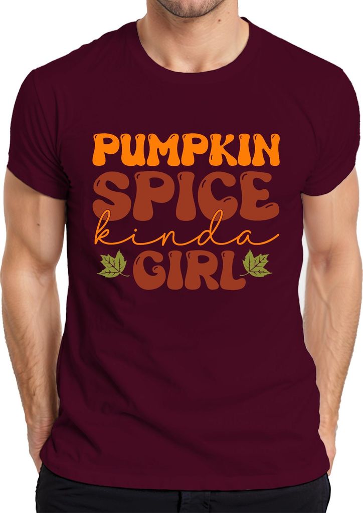 Pumpkin Spice Kinda Girl Kürbisgewürz Herbst Kürbisliebe Blätter Herren T-Shirt, Burgundy, XXL