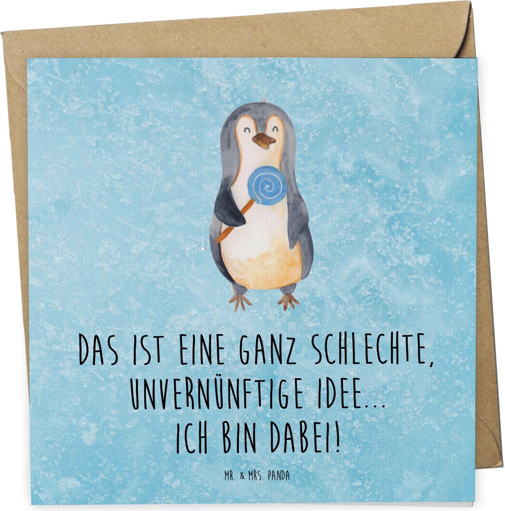 Mr. & Mrs. Panda Glückwunschkarte Pinguin Lolli - Eisblau - Geschenk, Grußkarte, faltkarte, Rabauke, Blödsinn, doppelkarte, Pinguine, Klappkarte...