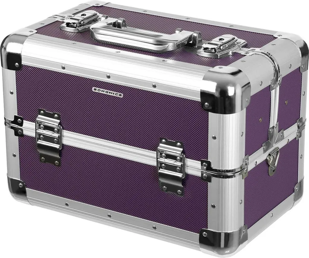 Borsa Cosmetici Compatta Viola - Pochette Trucco in Tessuto Oxford - 2