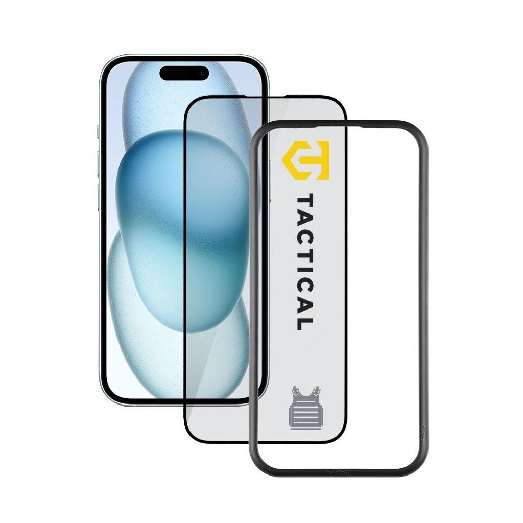 A product shot of a phone screen protector and a phone case.