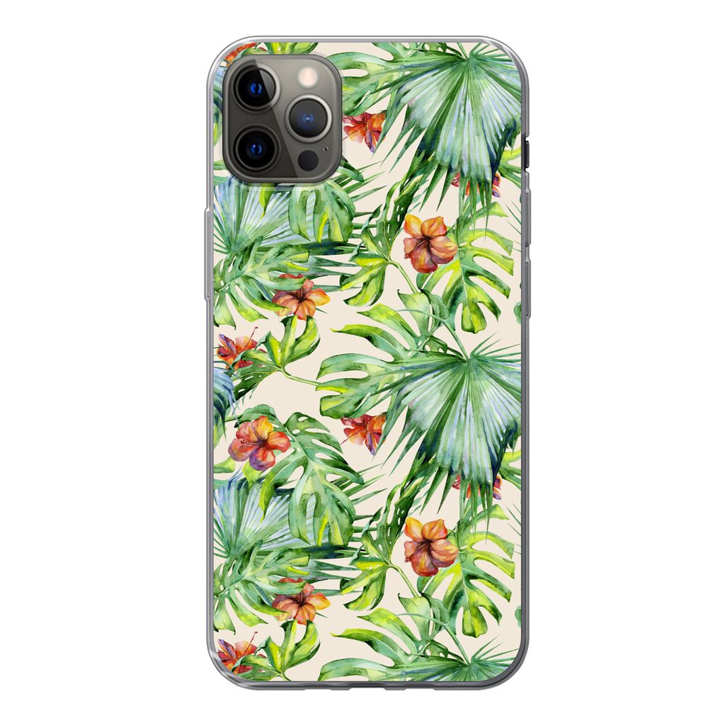 MuchoWow Handyhülle Schutzhülle Hülle für iPhone 12 Pro Max Blume - Blatt - Muster Silikon Softcase Handy Hülle - Hartschale