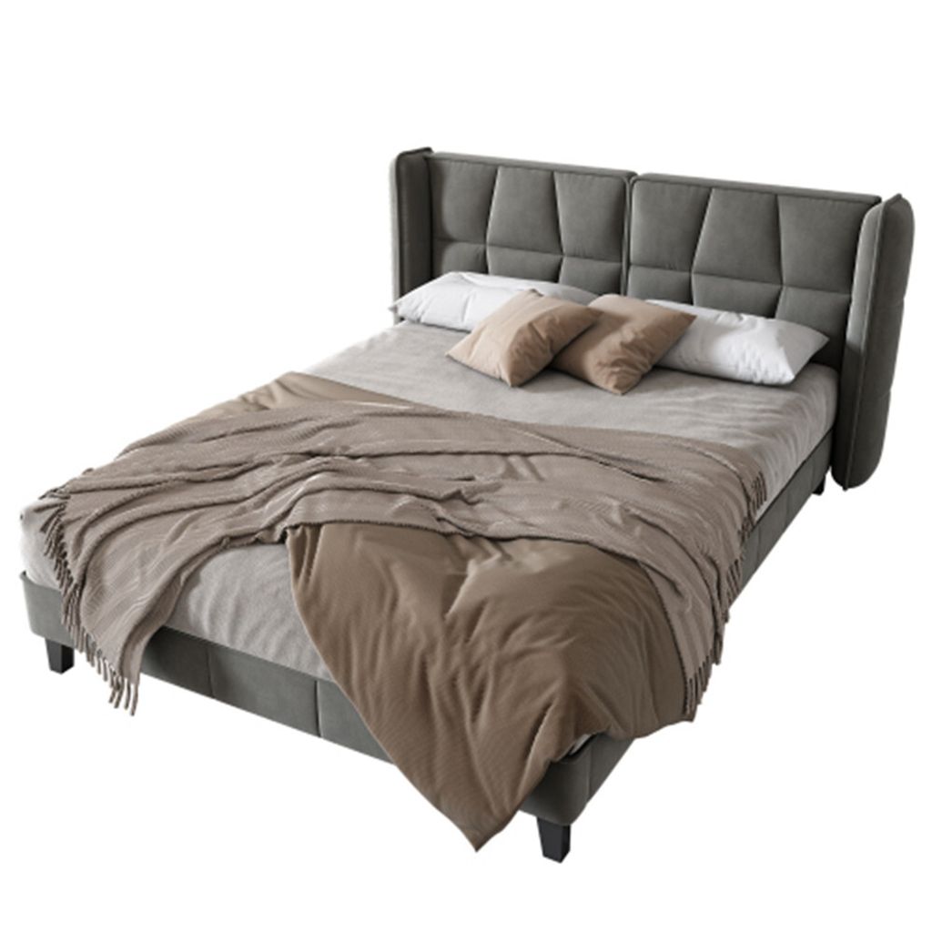 Polsterbett mit Lattenrost und Kopfteil, Jugentbett, Holzlattenunterstützung, Einfache Montage, 140*200