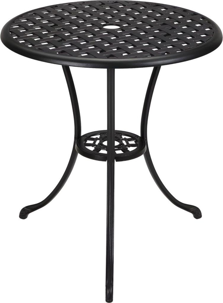 Runde Bistro Tisch 60 cm Aluminium Gartentisch Schwarz – Terrassentisch mit Schirmloch für Balkon, Garten & Terrasse