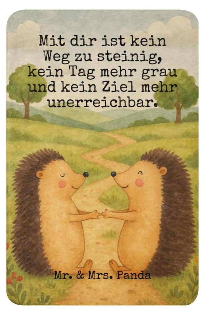Mr. & Mrs. Panda Heimdecke Igel Liebe Design 100 x 150 cm - Weiß - Geschenk, Wohndecke, Kuscheldecke, Plaid, Freundin, Decke, Freund, Sofadecke, H...