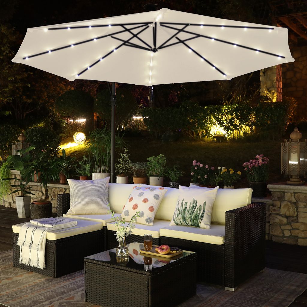 Ø300cm Sonnenschirm Ampelschirm Gartenschirm mit LED Beleuchtung Schirmstände DE 