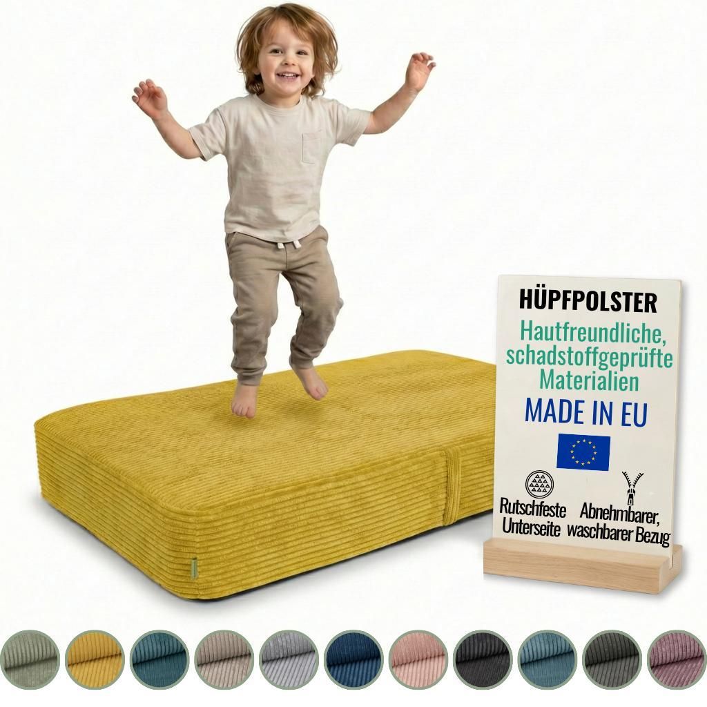 Pillows24 – Hüpfpolster für Kinder | Hüpfkissen 70x110x17 cm | Federn & Schaumstoff | Kindertrampolin für Zuhause | Hüpfmatte | abnehmbarem ...