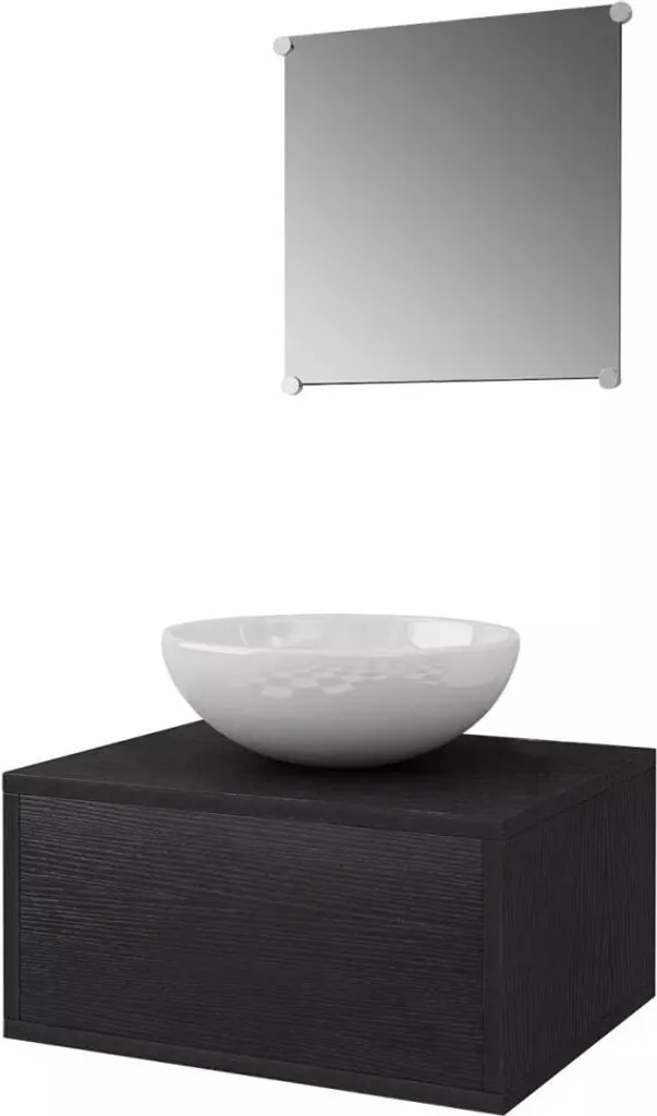 Set Bagno 3 Pezzi Nero vidaXL con Lavabo in Ceramica | Design Sospeso