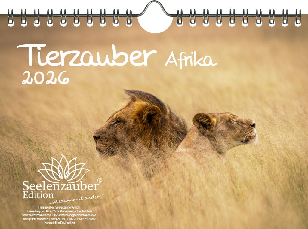 Tierzauber Afrika DIN A5 Kalender für 2026 verschiedene Tiere aus Afrika - Seelenzauber