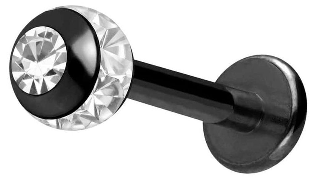 Ohrpiercing, Nasenpiercing Chirurgenstahl Labret EPOXY-RING-KUGEL + KRISTALL Schwarz Stablänge: 12mm + Stabstärke: 1,6mm + Kugelgröße: 4mm