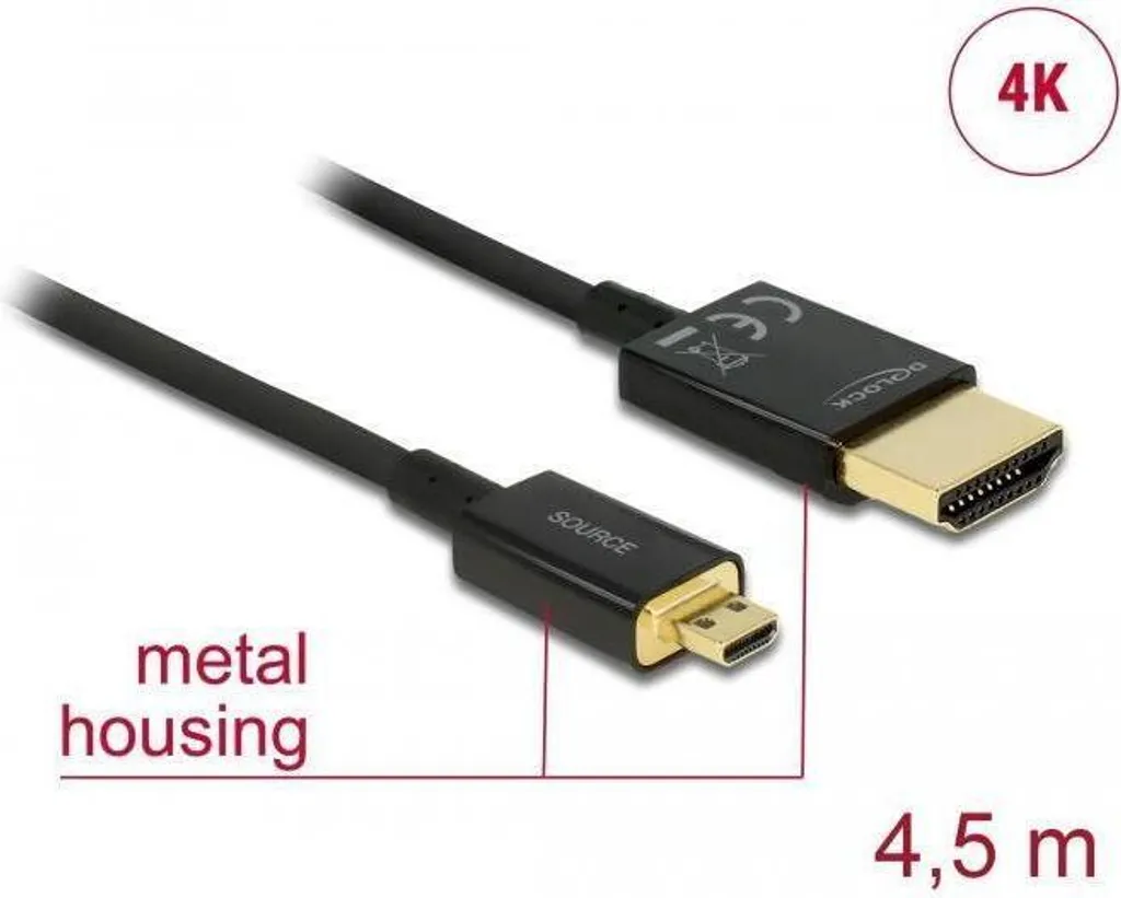 Câble adaptateur Micro HDMI D vers HDMI A 4K - 4.5m - Marque Delock
