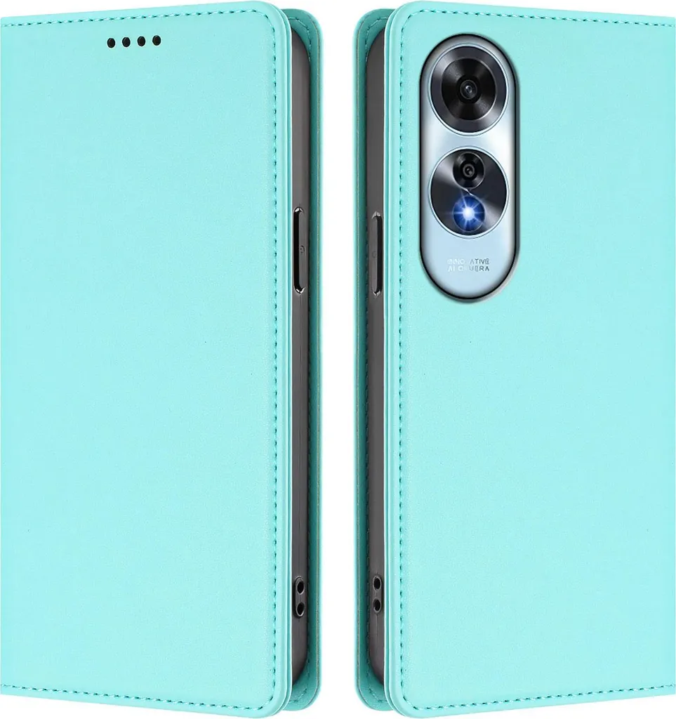 Custodia per telefono cellulare per Oppo A60 4G, Flip Cover in Finto cuoio antiurto magnetica con supporto turchese