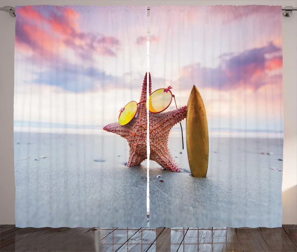 Rideau de salon multicolore style surfeur avec crochets, 280 x 225 cm