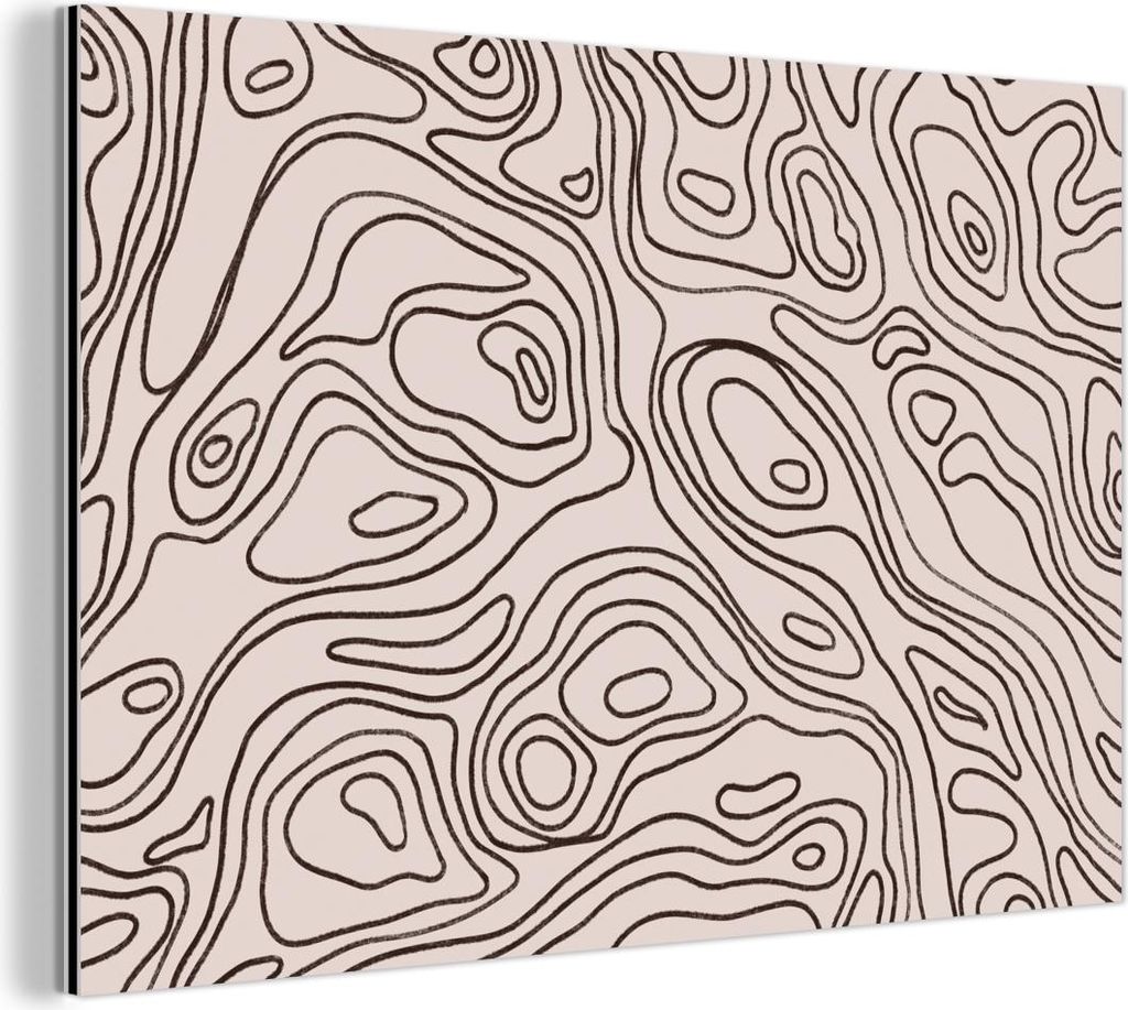 MuchoWow Wanddekoration Metall Metallbild Wandkunst 150x100 cm Kunst - Linien - Beige - Schwarz MuchoWow Aluminium Gemälde - Alu Dibond Bild