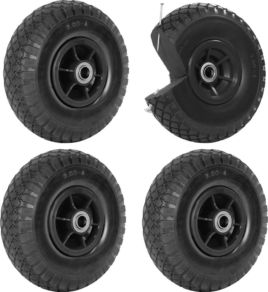 4x Sackkarrenrad PolyurethanRad 260x85 mm 3.00-4 60 mm versetze Nabe Ø 20 mm schwarz Vollgummi Bollerwagen