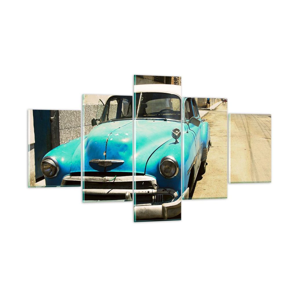 Bilder auf glas - Auto Klassiker Kuba Havanna - 125x70cm - Glasbilder - Wandbilder - Kunstdruck - zum Aufhängen bereit - Wanddekoration aus Glas -...