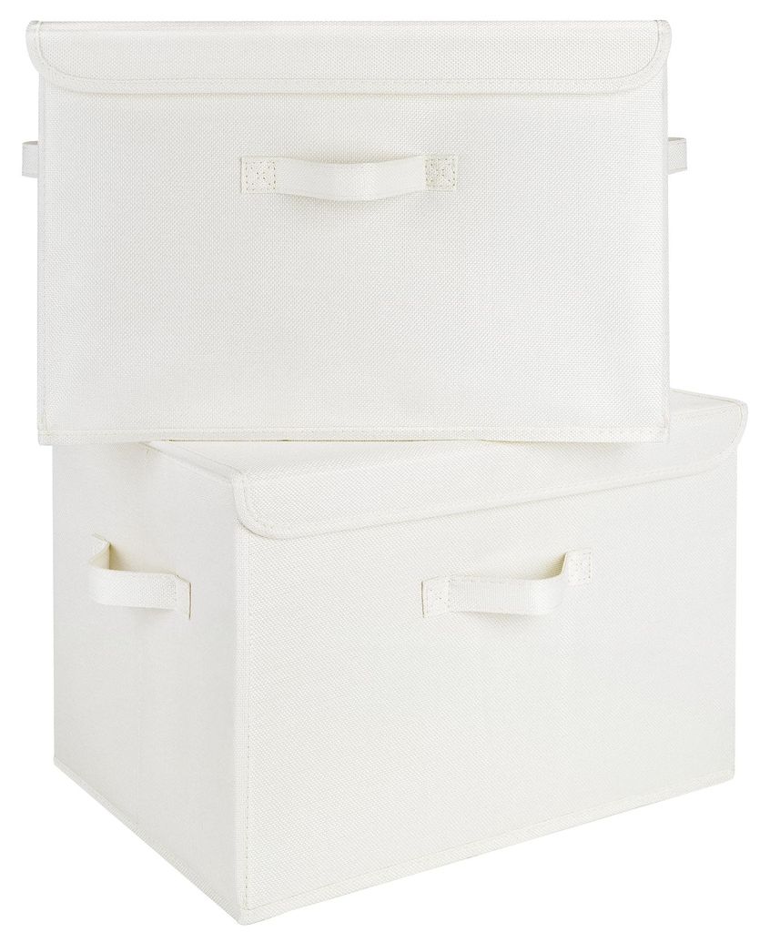 Aufbewahrungsboxen mit Bodenplatte, 2 Stück, weiß, Stoff, Flachstange