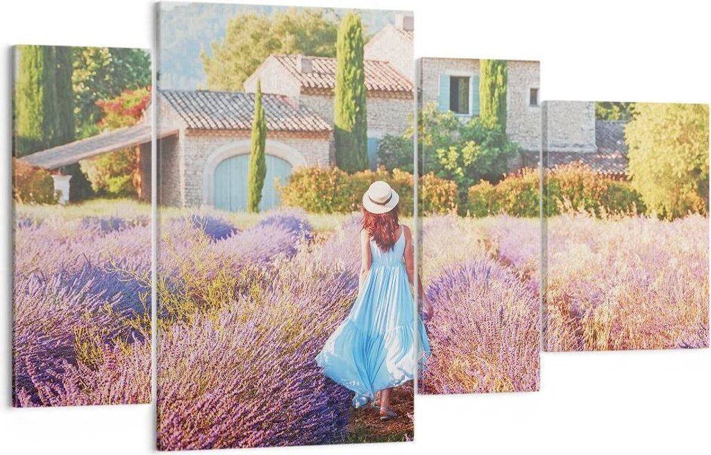 Bild auf Leinwand - Leinwandbild - 4 Teile - Boho Heidekraut Frau - 120x70cm - Wand Bild - Wanddeko - Wandbilder - Leinwanddruck - Bilder - Wanddek...