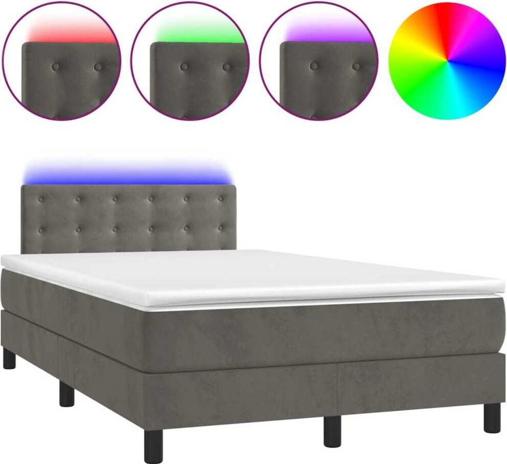 Boxspringbed met matras en LED-verlichting, donkergrijs, Productafbeelding 