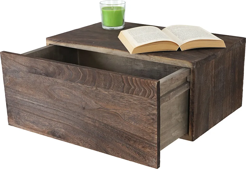 Table de chevet suspendue étagère murale tiroir bois brun déco vintage