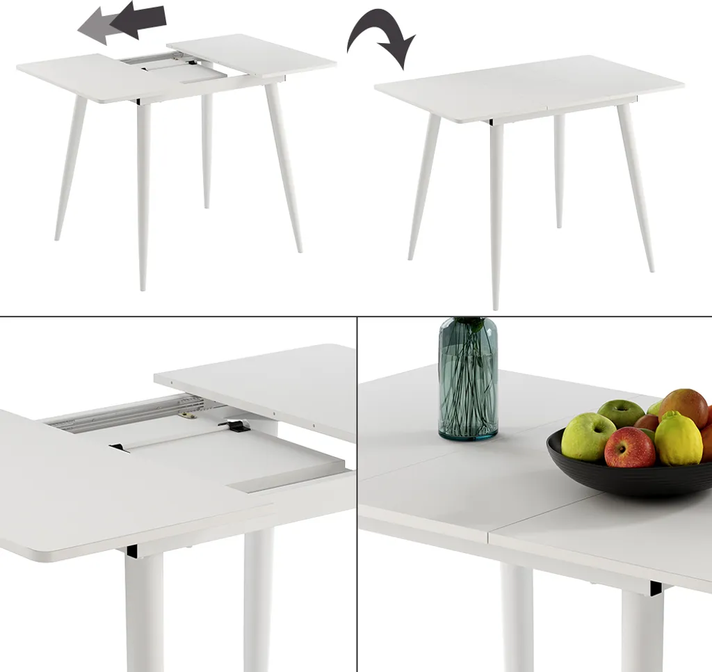 Table extensible 80x70cm Vicco Beaver Blanche : solution petit espace