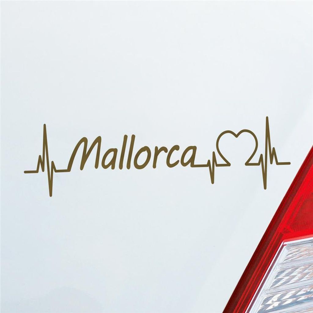 Auto Aufkleber Mallorca Puls Herzschlag mit Insel Motiv 19x5 cm Gold Sticker Heckscheibenaufkleber