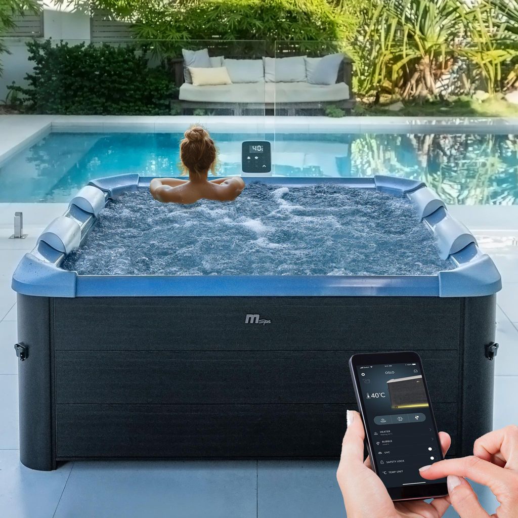 Miweba MSpa Whirlpool Frame Oslo | für 6 Personen - App Steuerung - Outdoor Pool mit Fester Außenwand - UVC-Reinigung - Hot Tub - 160x160cm - Sap...