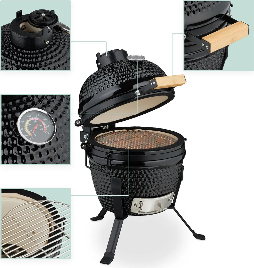 Grill Kamado pour Balcon et Terrasse - Barbecue Céramique Multifonction - 6