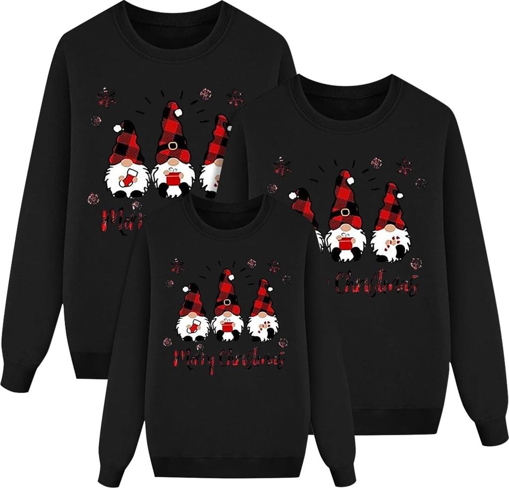 ASKSA Weihnachtspullover Familie Set Damen Herren Kinder Lustig Weihnachtspulli Rundhals Haesslicher Pullover,A-Schwarz,140