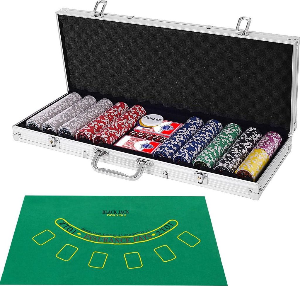 500-Piece Poker Set with Chips, Cards, Dice, and Case