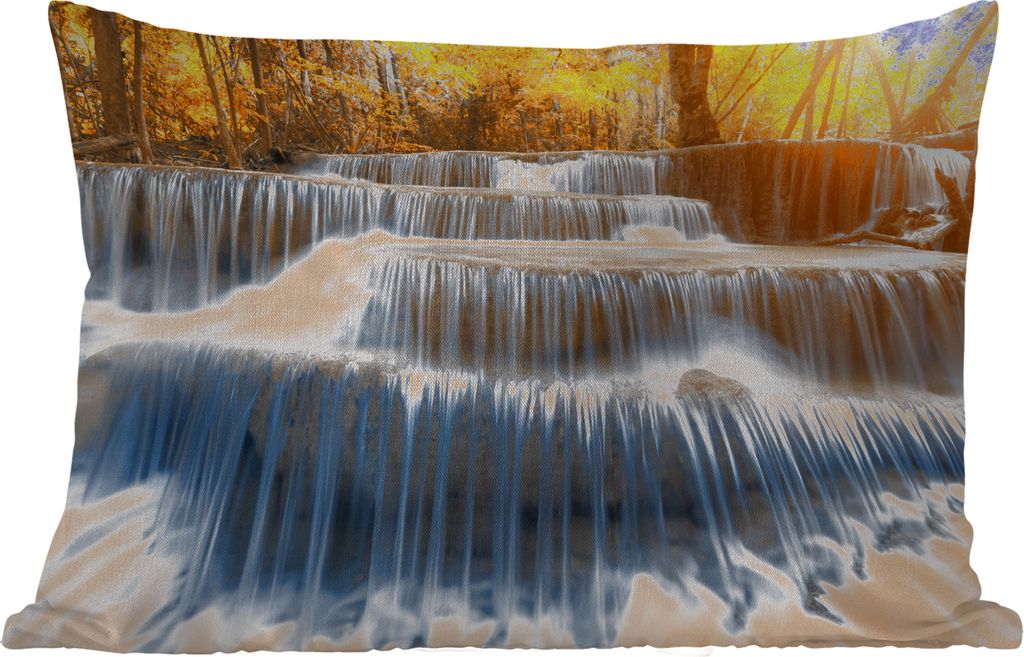 MuchoWow Outdoor Kissen - Wasserfall - Natur - Bäume - Herbst - Landschaft - 60x40 cm - Wetterfest - Lounge Kissen - Zierkissen - Kissen für In...